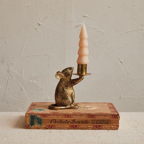 Creative Co-Op Cast Aluminum Mouse Taper Candleholder, Antique Gold Finish in Saudi Arabia
