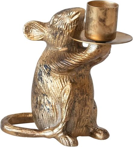 Creative Co-Op Cast Aluminum Mouse Taper Candleholder, Antique Gold Finish in Saudi Arabia