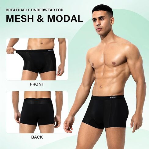 Arjen Kroos Men's Modal Trunks Underwear Sexy Mesh Boxer Briefs Quick Dry Tagless Underpants 4 PACK in Kuwait