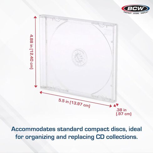 BCW CD Jewel Cases 10 Pack | Single CD Jewel Case | Protects CDs | Classic Design CD Cases | Compact Storage | Standard Jewel Case Dimensions | Perfect for CD Collection Organization in Saudi Arabia