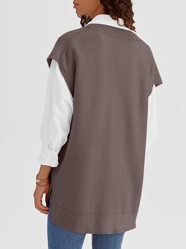 LILLUSORY Women V Neck Sweater Vest Oversized Long Cardigan Casual Vest Tops 2024 Trendy in Kuwait