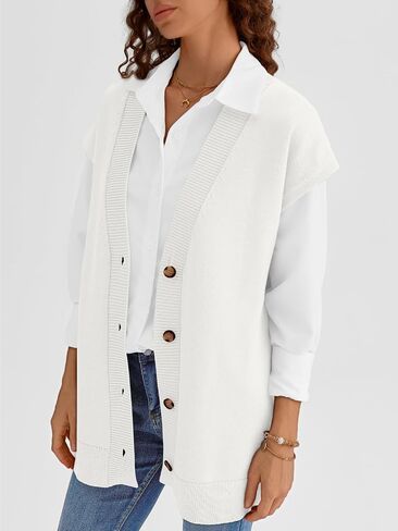 LILLUSORY Women V Neck Sweater Vest Oversized Long Cardigan Casual Vest Tops 2024 Trendy in Kuwait
