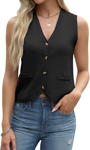 Tanou Sweater Vest for Women Casual Sleeveless Button Up V Neck Cardigan Summer Knit Ribbed Tank Tops in Saudi Arabia