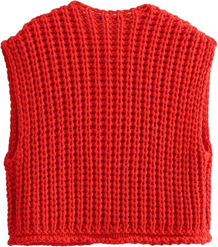 XZG Women's Sleeveless Knit Sweater Vest Trendy Button Down Crochet Crop Tops Chunky Knit Cardigan Vest Top with 2 Pockets in Saudi Arabia