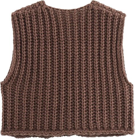 XZG Women's Sleeveless Knit Sweater Vest Trendy Button Down Crochet Crop Tops Chunky Knit Cardigan Vest Top with 2 Pockets in Saudi Arabia