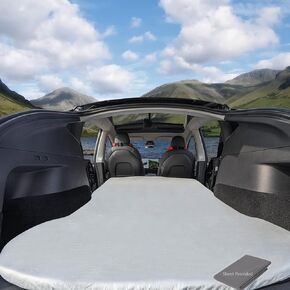 Telomat Camping Mattress for Tesla Model Y Memory Foam Foldable Roll Up Car Mattress Pad for Tesla Car Sleeping Family Guest Bed with Removable Sheet and Waterproof Storage Bag