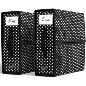 Set of 2 Bed Sheet Organizer - Cube Linen Closet Organizers and Storage w Labels + Circle Window - King and Queen Bedding Storage & Foldable Storage Box for Duvet Covers & Pillow Cases