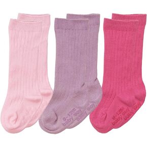 Babysoy Baby Girls Boys Knee High Organic Cotton Uniform Socks with Grip- Set of 3
