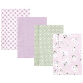 Hudson Baby Unisex Baby Cotton Flannel Burp Cloths, Purple Dainty Floral 4 Pack, One Size