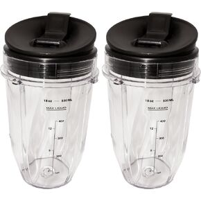 Blendin 18 Ounce Small Cup Jar with Sip N Seal Lids - Replacement Cup Compatible with Nutri Ninja Auto-iQ 1000w Series and Duo Blenders - Premium Blender Cups Replacement (2 Pack)