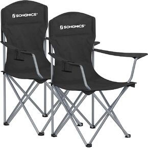 SONGMICS Set of 2 Folding Camping Chairs, Comfortable, Heavy Duty Structure, Max. Load Capacity 330 lb, Outdoor Chair with Cup Holder, for Camping, Garden, Fishing, Terrace