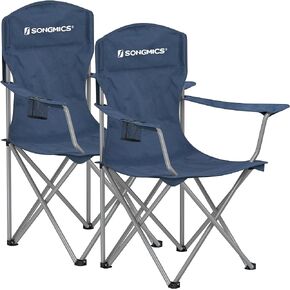 SONGMICS Set of 2 Folding Camping Chairs, Comfortable, Heavy Duty Structure, Max. Load Capacity 330 lb, Outdoor Chair with Cup Holder, for Camping, Garden, Fishing, Terrace