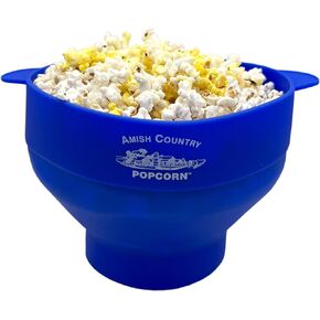 Amish Country Popcorn | Collapsible Silicone Microwave Popper with Customized ACP Logo | BPA and PVC Free Popcorn Bowl with Handles | Dishwasher Safe | Includes 2-2 oz Bags of Kernels (Red)