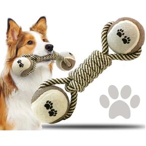 Premium Pet Toy: Durable Dumbbell-Shaped Knot and Ball Combination for Dogs Rope Mixed Dog Toy Rubber Bones,Puppy Teething Toys, Durable Pet Puppy Dog Chew Toys for All Breeds