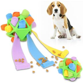 Snuffle Ball for Dogs, Interactive Dog Ball，Encourage Natural Foraging Skills, Slower Food Training with Triangular Hole Hidden Food Portable Puzzle Toy (Red Rainbow)