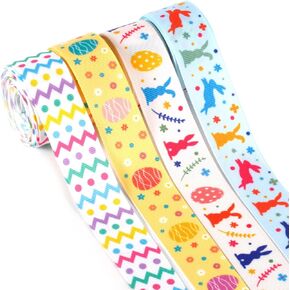 4pcs Easter Wide Ribbon Rolls, 20yd/60ft Easter Grosgrain Ribbon & Wired Edge 4 Styles Easter Bunny Ribbon Rabbit Egg Stripe Spring Fabric Basket Pastel Ribbon Wrapping Ribbons for Crafts Gift in Saudi Arabia