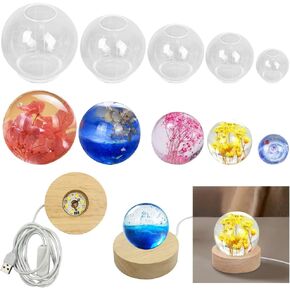5 PCS Clear Silicone Ball Molds with USB Powered Lighted Base Stand, AFUNTA 3D Sphere Silicone Resin Mold Round Ball Epoxy Resin Mold for Jewelry Making, Home Decoration