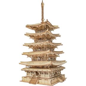 ROBOTIME 3D Puzzle Wooden Craft Kits for Adults DIY Model Building Kit Best Gift for Kids (Five-Storied Pagoda)