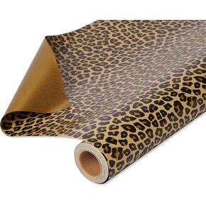 American Greetings Reversible Wrapping Paper, Leopard and Gold (1 Jumbo Roll, 175 sq. ft.)