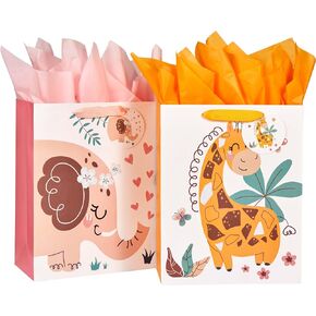 2 Pack 13" Gift Bags for Baby with Tissue Paper