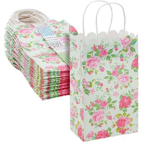 BLUE PANDA 24 Pack Small Floral Gift Bags with Handles for Mothers Day, Birthday, Wedding, Baby Shower, Themed Party Favors (5 x 8.5 x 3 In)