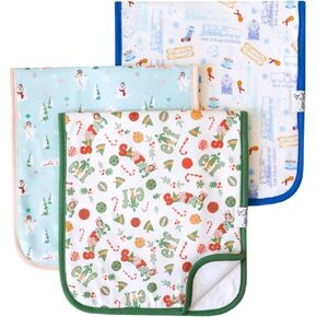 Copper Pearl Premium Baby Burp Cloths - 3-Pack Large Cotton Burp Cloths, Perfect for Baby Boy and Baby Girl Gifts (21" x 10" Size, Christmas Classics Set)