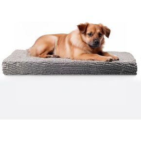 سجادة سرير قفص الكلاب من Muddy Mat®، وسادة مريحة للكلاب، سرير قفص للكلاب والقطط الكبيرة والمتوسطة والصغيرة، مادة فائقة النعومة ومريحة وقابلة للغسل والتجفيف، مادة شانيل - رمادي كبير (28 بوصة × 42 بوصة)