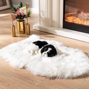 Soft Faux Fur Pet Bed Mat Plush and Fluffy Pet Pad Ultra Cozy Pet Throw Rug for Dogs Cats, Luxury Soft Faux Sheepskin Chair Cover Seat Pad Shag Fur Area Rugs for Bedroom, Brown & White, 3ftx5ft in Kuwait