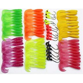 Fishing Lure Grub Maggots 60pcs Hooks 15pcs, Fish Lure Maggots with Lead Head Hooks Grubs in Kuwait
