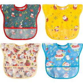 4 قطع من مرايل تغذية الأطفال في عيد الميلاد للأطفال الصغار، مجموعة مريلة مقاومة للماء مع جيب لالتقاط الفتات للرضع، مريلة طعام قابلة للتعديل للتسنين، هدية تذكارية لعيد الميلاد، من 6 إلى 12 شهرًا in Kuwait