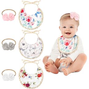 6 قطع من مرايل تغذية الأطفال من قطن الموسلين من Zainpe مع مجموعة عصابة رأس على شكل زهور ودانتيل قابل للتعديل مريلة لعاب بوهو للأطفال، أقمشة تجشؤ ناعمة وماصة للفتيات الرضع حديثي الولادة والأطفال الصغار في مرحلة التسنين in Kuwait