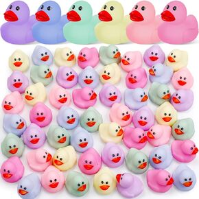 Foilswirl 60 Pcs Macaron Color 2 Inch Rubber Ducks in Bulk Miniature Rubber Duckies Pastel Mini Rubber Ducks Small Float Pool Bathtub Toys Swimming Bath Toy for Birthday Party Favor Shower Decoration