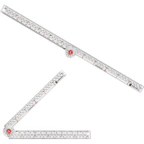 SINGER 12-Inch Folding Ruler with Precision Marking & Zero-Centering for Sewing, Quilting, Crafting & Patternmaking - Clear Metric Ruler - 15 Increment Quick Angle Ruler, Folds to 6"