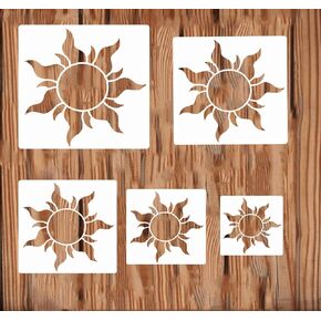5PCS Sun Stencils for Painting on Wood Wall Reusable Boho Sun Stencils for Crafts Canvas Furniture Wall Drawing Card Making Pattern Decor