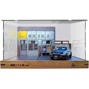 Leauktcnly 1/32 LED Takumi Background Model Car Acrylic Display Case with AE86 Diecast Car Model JDM Car Model Display Box