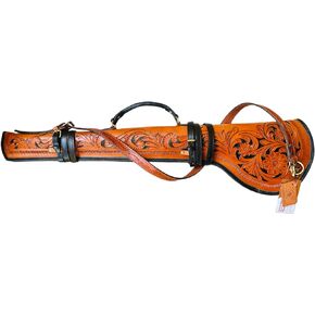 AHS US Floral Leather Tooled & Carved Rifle Cover | 34" Long | Brushed antique hardware | Adjustable Shoulder strap |