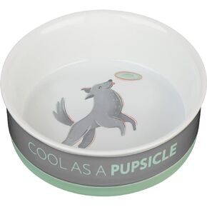 Ceramic Dog Bowl for Food and Water, Dishwasher/Microwave Safe, Non-Slip Anti-Skid Removable Silicone Base, Pet Supplies for Dogs/Puppies, Bone Appetit! White/Taupe Ceramic, Large