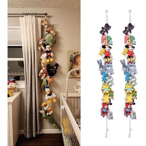 LONCHDAN 80" Cotton Hanging Storage Chain For Stuffed Animals Storage with 20 Metal Clips Stuffed Animal Display Holder Chain for Wall or Corner Nursery Play Room
