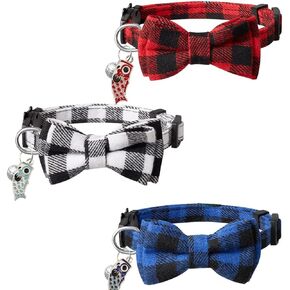 English style Cat Collars with Bow Tie、Pendant and Bell,Personalized Breakaway Kitten Collar for Girl Boy Cats,Adjustable 7-12inch,Cute for Kitty Kitten Adult Cats,Pet Supplies(3 Pack with pendant)