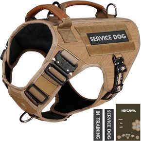 Tactical Dog Harness - HEYCAHVA Service Dog Vest Full Metal Buckles Dog Vest for Medium Large Dog Reflective No Pull Dog Harnesses Vest with Leather Handle, Hook & Loop for Hiking Training (Black, M)
