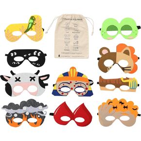 Passover 10 Felt Plague Masks in a Decorative Fabric Storage Pouch for Pesach Seder