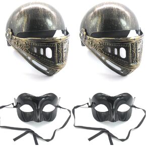 4 Pack Dress Up Headwear Set Knight Helmet with Flip Up Mask and Hat Half Mask for Kids Pretend Role Play Brown/Black