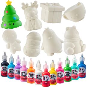 DIY Christmas Party Craft Jumbo Squishies - 8 Unique Holiday Designs w 12 Fabric Paints Feat a Reindeer, Xmas Tree, Snowman- White Kawaii Scented Slow Rise Squishy Toys, Kids Activity Gift (4"-6")