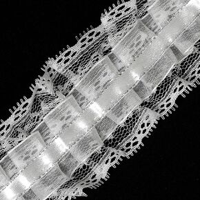 eJoyce 2" Ruffled Lace Ribbon Trim by 2-yards, HDL-054 (Black/Silver)