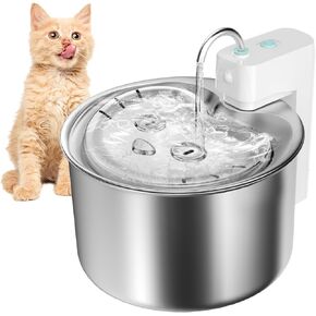 نافورة مياه من الفولاذ المقاوم للصدأ للقطط - نافورة مياه سعة 145 أونصة/4.3 لتر للقطط بالداخل، موزع مياه أوتوماتيكي للقطط والكلاب مع مضخة ذكية للقطط والكلاب والحيوانات الأليفة المتعددة in Kuwait