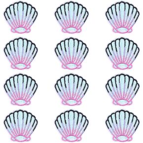 JKJF 12 Pcs Seashell Embroidery Patches Shell Iron on Patches Sea Life Ocean Animals Sew On Applique Badge for Clothes Backpack Shoes Jacket Jeans Hat Dress