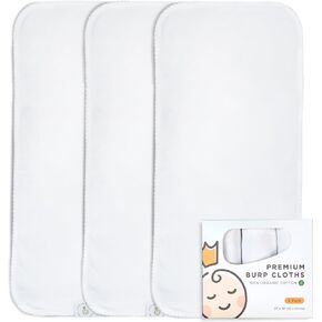 Little Crown Burp Cloths 100% Cotton – 3 Pack Large 21''x10'' – Ultra-Soft and Absorbent – Double Layered Neutral Baby Washcloths – Boy and Girl Newborn Essentials (White)