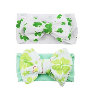 St.Patrick Baby Girls Headbands, Baby Bows Headbands Clover Printed Newborn Hair Bows HairBands St Patricks Wide Elastics Bows Headbands，St.Patrick Hairbands for Baby Girls