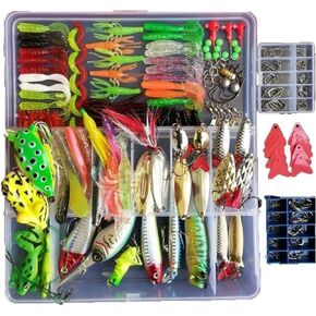 DZHJKIO 275Pcs Fishing Lure Set Kit Soft and Hard Lure Baits Tackle Set Bionic Bass Trout Salmon Minnow Popper Crank Rattlin Pencil Plastic Topwater Frogs Lure Metal Lures Spinner