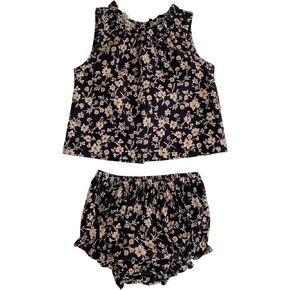 HOOLCHEAN Baby Infant Girls Summer Vintage Flower Ruffled 2PCS Set Sleeveless Top Dress Shirt and Bloomer Shorts